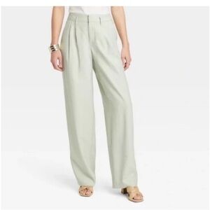a new day High-Rise Straight Leg Pleated Trousers in Light Sage